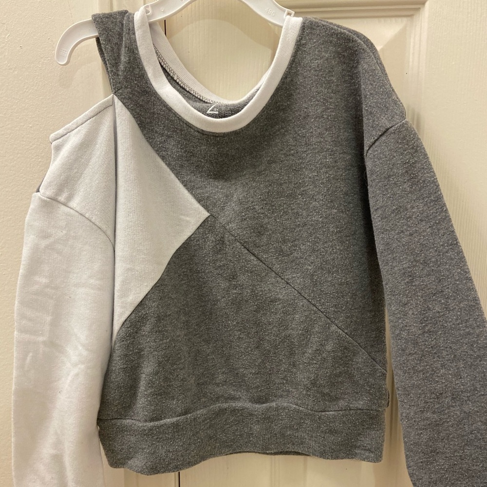 Gray and White long sleeved shirt with thumb holes